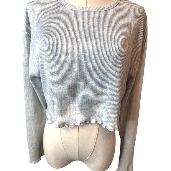 2/$30 Zara Medium Light Blue Ribbed Knit Long Sleeve Crop Top - Picture 5 of 12
